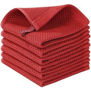 Homaxy 100% Cotton Waffle Weave Kitchen Dish Cloths, Ultra Soft Absorbent Quick Drying Dish Towels, 12 x 12 Inches, 5-Pack, Brick Red