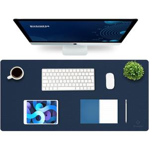 K KNODEL Large Office Leather Desk Mat, Mouse and Keyboard Pad, Computer and Laptop Mat, Desktop Protector and Cover, Writing Pad and Blotter (35.4"x17", Dark Blue)