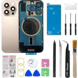 OEM Back Glass Replacement Compatible with iPhone 16 pro max 6.9 Inches with Camera Frame and Camera Lens + Professional Repair Tool Kit and Installation Instruction (Desert Titanium)