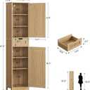 Iwell Tall Narrow Storage Cabinet with 1 Drawer and 2 Doors, Fluted Cabinet with Adjustable Shelves, Rattan Kitchen Cabinet for Bathroom, Living Room, Kitchen, Natural Oak, 67"H