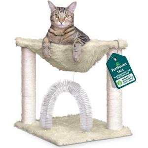FurHaven 17.3" Tall Cat Scratching Post Tower for Indoor Cats, Sisal Cat Tree, Tiger Tough Hammock Interactive Playground, Toys & Perches for Cats, Sisal, Cream