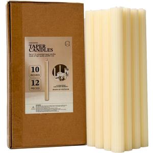 CW Studio 0.78x10 Inch Unscented Ribbed Taper Candles  Elegant Fluted Design, 11-Hour Burn, Dripless, Perfect for Home Decor, Weddings, Events & Dinners (12, Ivory)