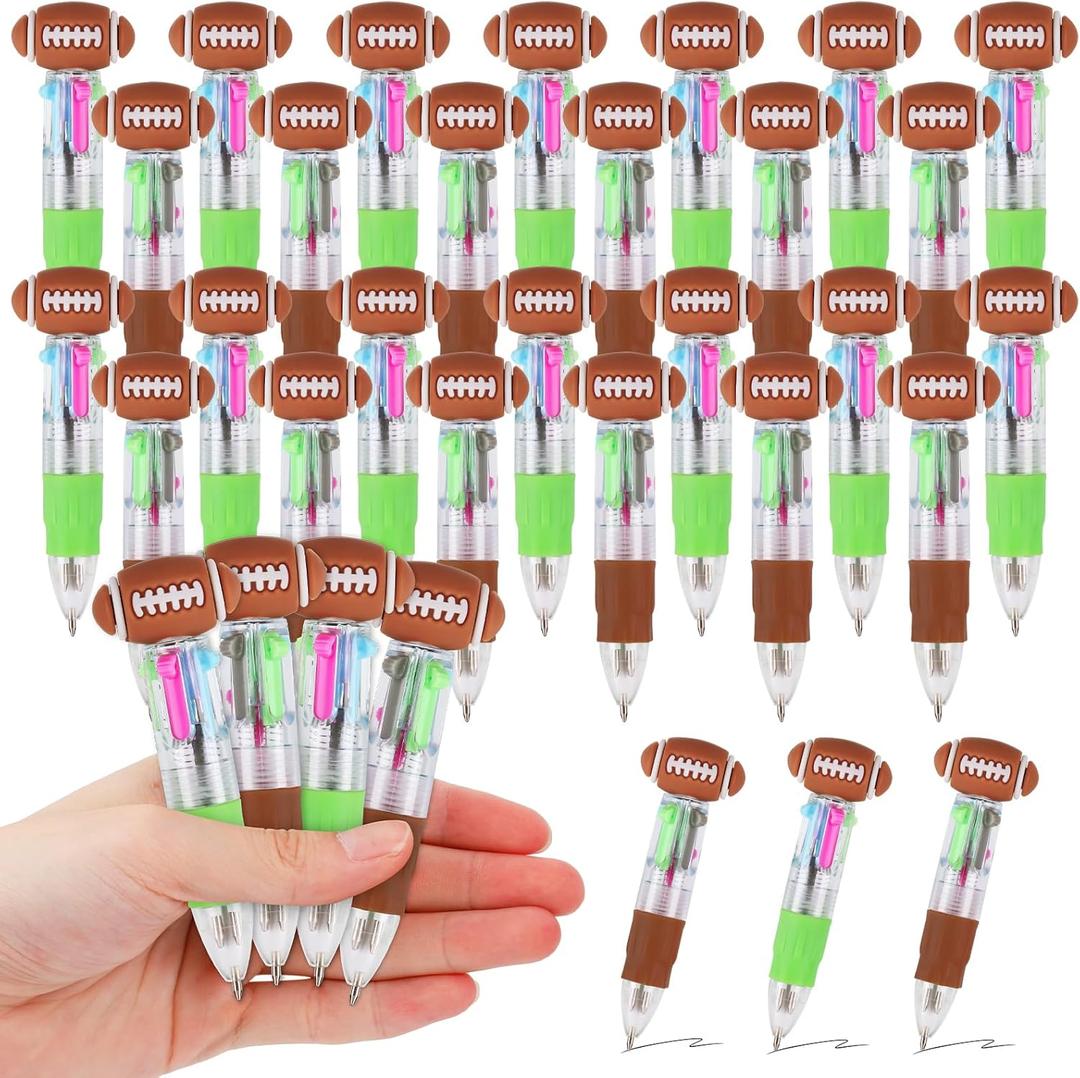 CZWZ 30Pcs Mini Multicolor Pens in One 4-in-1 Cute Pens Bulk, Ballpoint Pen for Birthdays and Parties, Fun Gifts Assorted Ink Kawaii Pen(Football)
