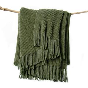 Lifein Throw Blanket for Couch, Soft Green Boho Decor Bed Throw, Cozy Knitted Chenille Farmhouse Lightweight Throw(Olive Green,50 x 60")