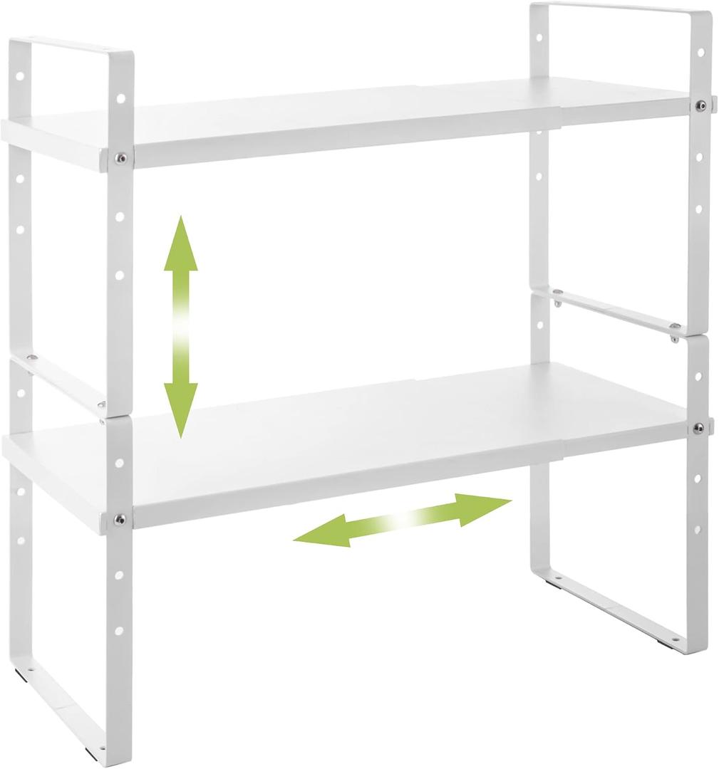 Across-Star Expandable Cabinet Shelf Organizer Rack, Stackable Kitchen Counter Storage Shelves Stand, Adjustable Height Pantry Shelf Spice Rack