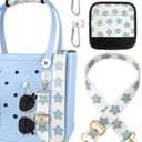 Bag Strap Charms Crossbody for Bogg Bag Accessories - Shoulder Strap Neoprene Luggage Handle Wrap for Suitcase & 2 Key Holders Blue Flower