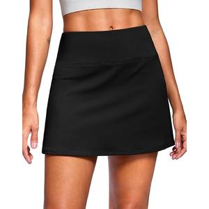 SANTINY 14" Skorts for Women with 2 Pockets High Waisted A Line Casual Pickleball Golf Skort Athletic Tennis Skirt (Black_S)