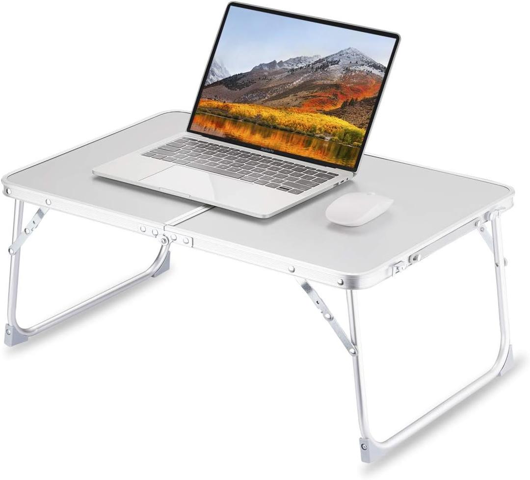 Foldable Laptop Table for Bed, SUVANE Lap Desk Bed Desk, Breakfast Serving Bed Tray, Portable Mini Picnic Table Storage Space Laptop Desk Reading Holder(Gray) (A-gray)