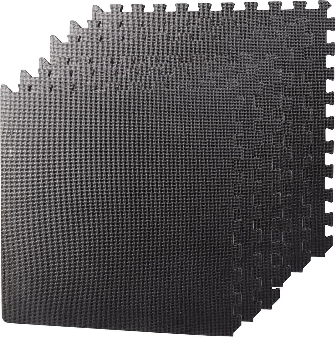 F2C 6 Pieces Puzzle Exercise Mat EVA Foam Interlocking Tiles with 12 End Borders for Gym Home Exercise Workout Floor Protecting Black