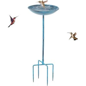 Metal Bird Bath for Outdoors, 29H Vintage Birdbaths for Outside, Bird Feeder Bowl Heavy Duty with 4 Prongs Base for Garden Yard, Blue