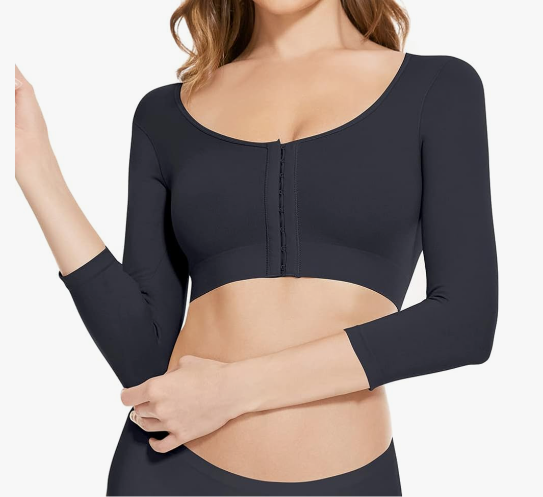 KSKshape Arm Shaper for Women Post Surgery Arm Lipo Compression Sleeves Front Closure Shapewear Bra Posture Corrector, XL