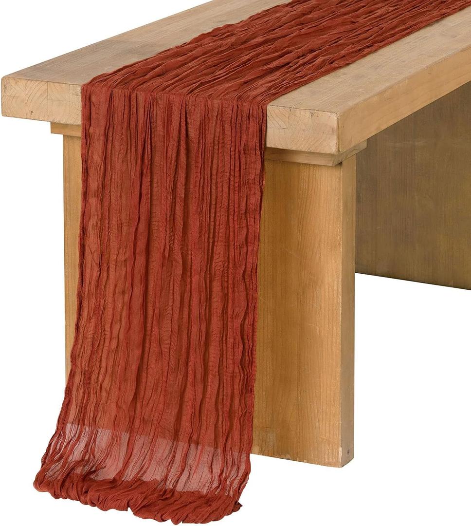 Ling's moment Terracotta Cheesecloth Table Runner, 120 Inch 10FT Burnt Orange Boho Gauze Rustic Sheer Orange Cheese Cloth Table Runners for Party Wedding Birthday Outdoor Bridal Shower Decor