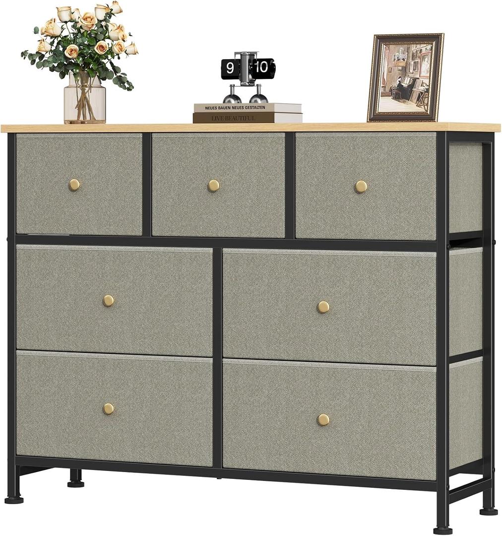 OLIXIS 7 Drawer Fabric Dresser, Storage Tower for Bedroom and Closet, 11.8"D x 39.4"W x 30.1"H