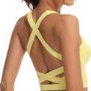 romansong Strappy Yoga Sports Bras for Women Padded Criss-Cross Back Tank Tops (Medium, Bright Yellow)