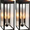 2-Pack 20" Large Outdoor Solar Wall Lights With Dusk to Dawn Sensor, 8000mAh Metal Modern Outside Wall Sconce with Tempered Glass for House, Exterior Porch Lamps Wall Mount,E12 Bulbs Included, 20in