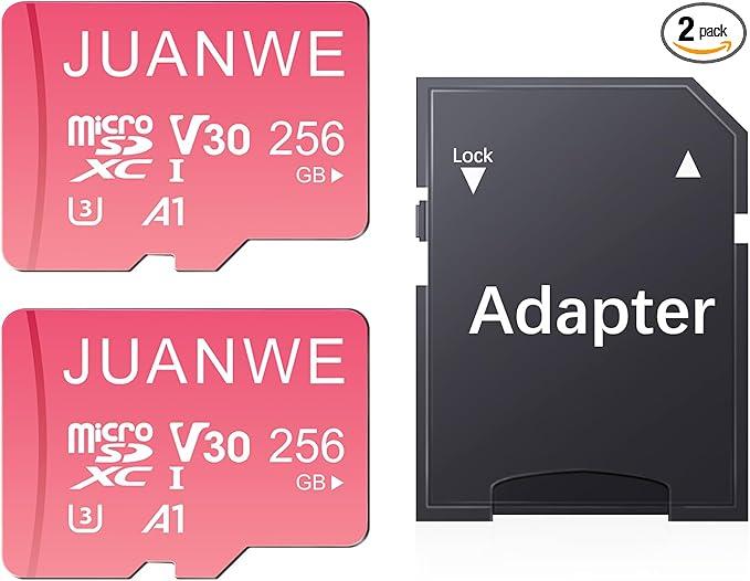 Talebasic 256GB Micro SD Card 2 Pack microSDXC Memory Card A1 U3 V30 4K + Adapter Memory Card SD Card UHS-I TF Card for Dash Cam/Camera, Pink 256GB