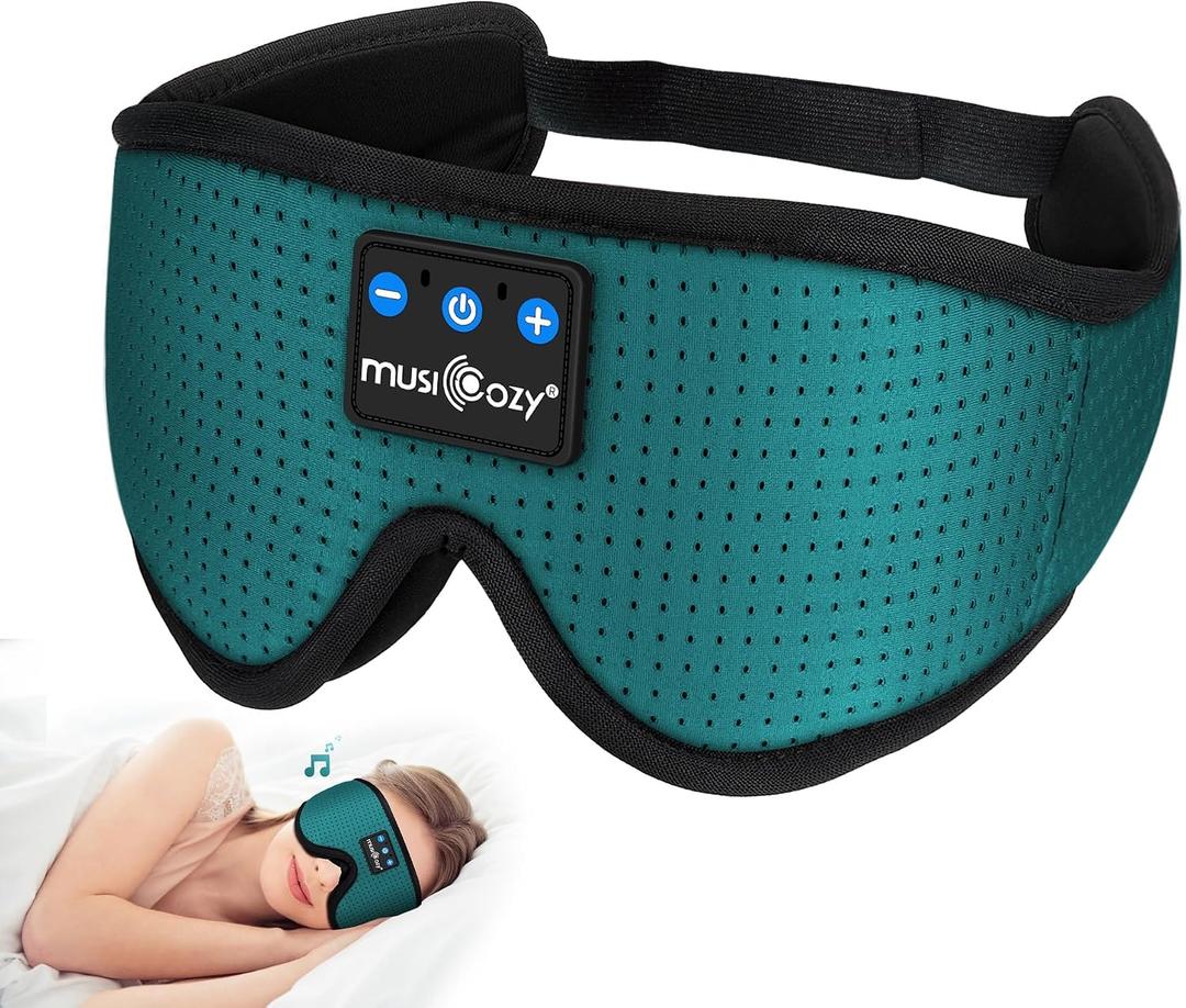 MUSICOZY Sleep Headphones Breathable Bluetooth Headband 3D Sleeping Headphones, Wireless Music Eye Mask Sleep Earbuds for Side Sleeper Women,Men Office Air Travel Cool Tech Gadgets Unique Gifts Green