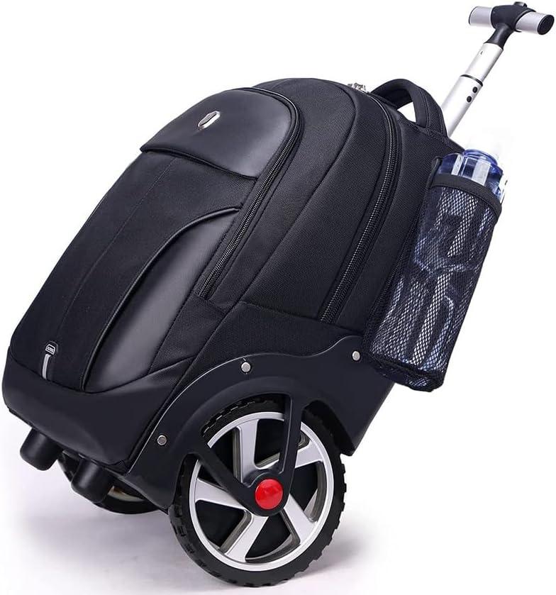 WMHYLYH Rolling Backpack with Wheels, Waterproof Backpack with Large Wheels for Business and Travel Commuter, Carry on Backpack with Laptop Compartment for Women and Men Adult (Black, 20inch)