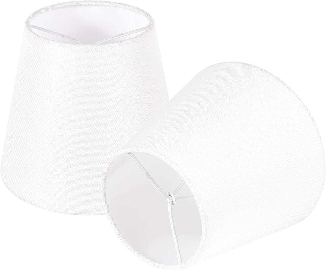 Lampwell Small Lamp Shades Set of 2, White Clip On Lamp Shades for Table Lamps-4" Top x 5" Bottom x 6" High, Mini Barrel Fabric Lampshades for Table Chandeliers Sconce Wall Floor Lamp Replacement