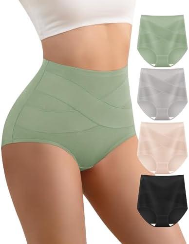 YDQ Women's High Waisted Cotton Underwear Panties Ladies Stretch Breathable Full Coverage Briefs 4 Pack M