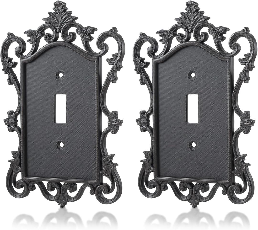 2 Pcs Gothic Coffin Light Switch Cover Black Outlet Covers Wall Plate Victorian Gothic Home Decor Baroque Vintage Rococo Design Plug Plate Vintage Interior Home Decor(Single Toggle 1)