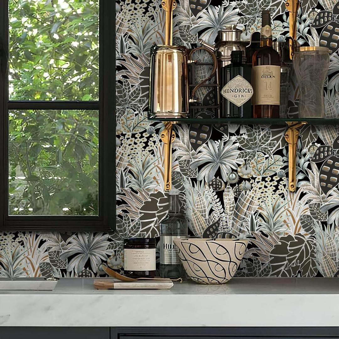 5 x Ismoon 16.1inx78.7in Wallpaper Peel and Stick Black Contact Paper Modern Removable Self-Adhesive Wallpaper Tropical Jungle Grey Leaf Floral Vinyl for Drawer Shelf 5 x Ismoon 16.1inx78.7in Wallpaper Peel and Stick Black Contact Paper Modern Removable Self-Adhesive Wallpaper Tropical Jungle Grey Leaf Floral Vinyl for Drawer Shelf