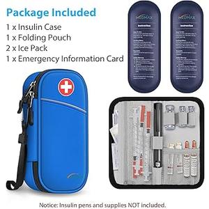 Insulin Cooler Travel Case with 2 Ice Pack, Water Resistant Insulated Diabetic Medication Organizer Carrying Bag with Extra Pouch for Insulin Pen and Other Diabetic Supplies (Blue)