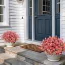 VIERENA 24 Bundles Artificial Flowers and Eucalyptus for Outside, Sun Resistant Silk Fake Morning Glory with Faux Eucalyptus Plants for Garden Porch Farmhouse Home Spring Summer Decor (Rose Red)