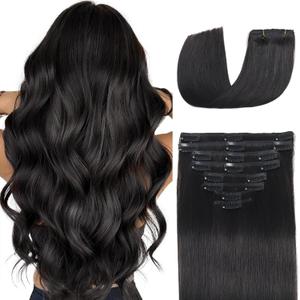 Clip in Hair Extensions Real Human Hair 18 inch 100g/3.6oz Straight Seamless Invisible Human hair Extensions Clip ins for Women Double Weft 8pcs #1B-Natural Black