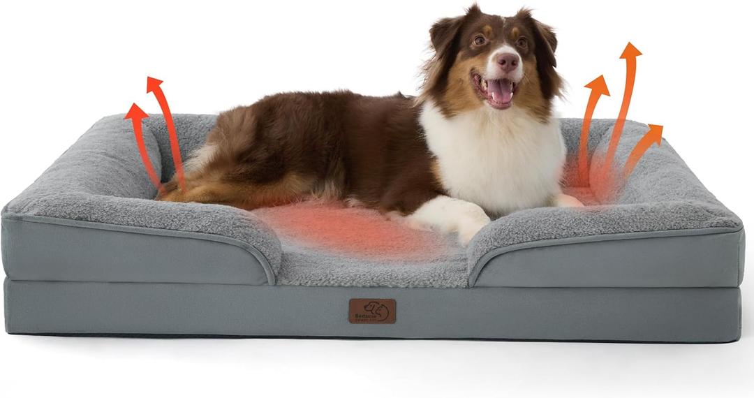 Bedsure Self-Warming Orthopedic Dog Beds Large-Sized Dog - Washable Large Dogs Bed Waterproof, Big Comfort Dogs Couch Sofa with Removable Cover, Pet Bed with Nonskid Bottom, Grey, Non-Electric, 35x25x6.5."
