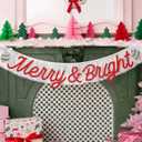 Xo, Fetti Merry and Bright Fringe Banner Red Glitter and White Iridescent, 5 Ft. | Christmas Party Decoration, Holiday Xmas Sign, Winter Photoshoot Backdrop
