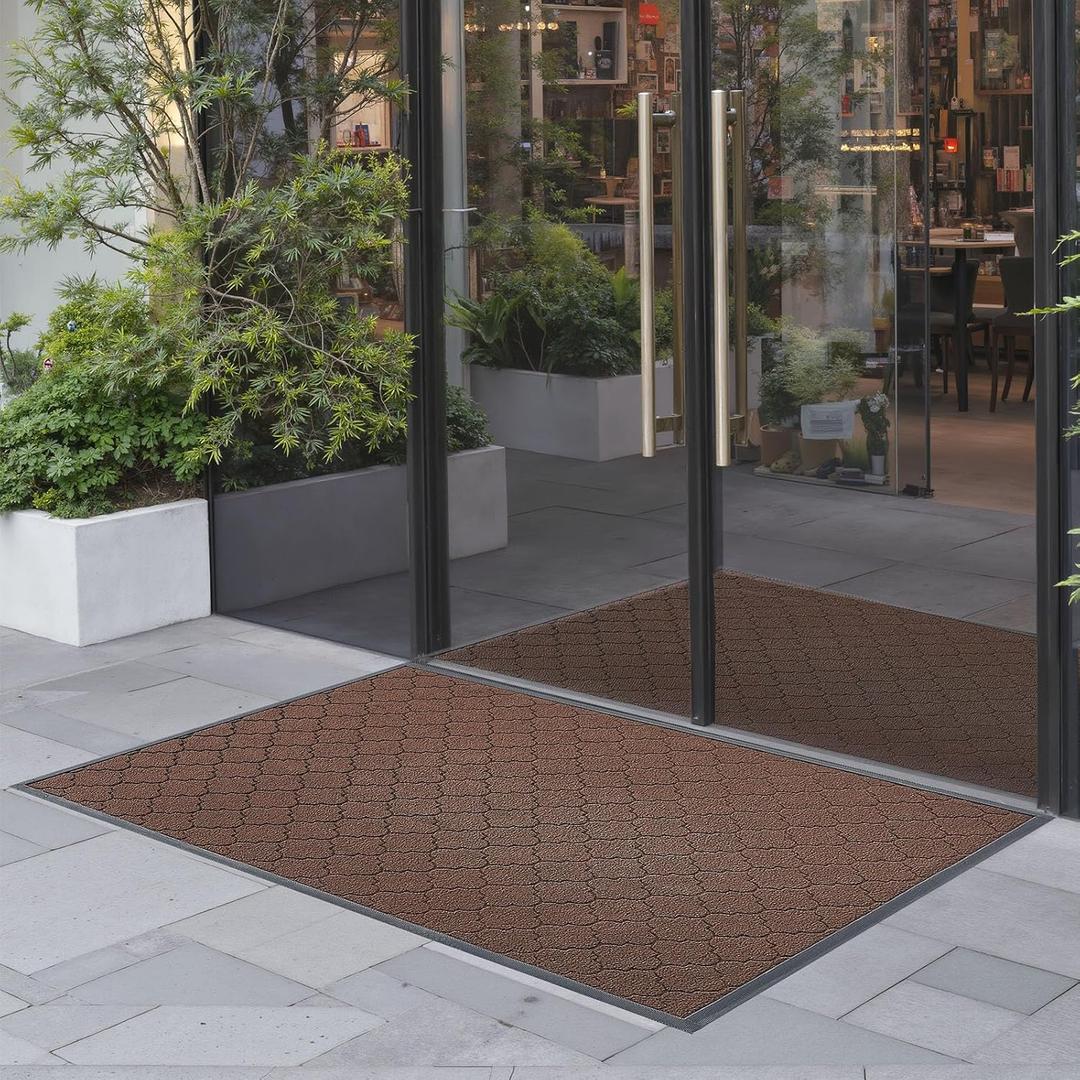 VEVOR Front Door Mat, 47 x 35 in Commercial Floor Mat for Indoor and Outdoor, Modern Stylish Carpet with TPE Backing, Heavy Duty Washable Entry Industrial Rug for Hallway, Balcony, Garage, Brown