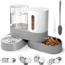 Automatic Gravity Cat Dog Feeder and Water Dispenser with 304 Stainless Steel Bowls 2 in 1 360 Degree Rotatable Auto 2.4L Dry Food and 2.6L Water Bowl for Small Medium Pet Dog Puppy Kitten (Gray)