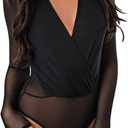 Lrady Women's Sheer Mesh Turtleneck Neck See Through Leotard Bodysuit Body Tops (X-Large, Black-1)