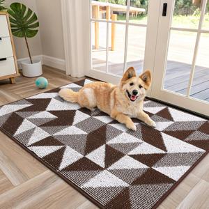 OLANLY Large Door Mat Indoor Entrance Washable 48x32, Odor-Free Low-Profile Front Back Geometric Doormat, Absorbent Resist Dirt Entry Carpet, Easy to Clean Sturdy Floor Mats for Entryway, Dark Brown