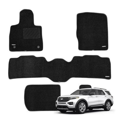 WENNEBIRD Superior Carpet Floor Mats for 2020-2025 Ford Explorer 7 Seats (Not for 6 Seater), 0.6-Inch Ultra-Thick, Noise-Reducing, All-Weather Waterproof Anti-Slip – 4-Pc Set