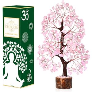 Rose Quartz Crystal Tree of Life Pink Room Decor & Healing Crystals Cute Desk Accessories Spiritual Birtdhay Gifts for Women House Warming Gifts New Home Decor for Mom Sister & Girlfriend