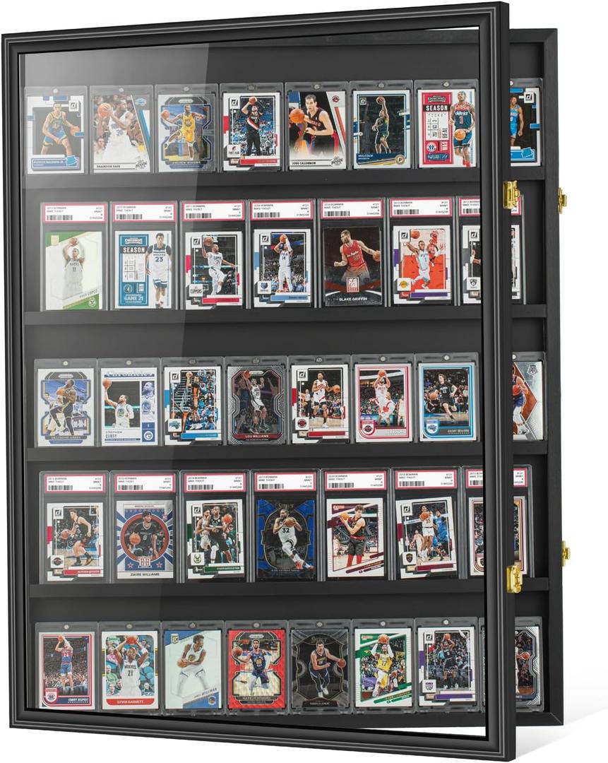 Graded Sport Card Display Case Large 40 Cards Display Case Wooden Wall Cabinet for Basketball Football Hockey Trading Cards Display Collectibles Souvenirs