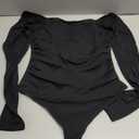 PINKMSTYLE Womens Square Neck Mesh Long Sleeve Bodysuit Shapewear Corset Tops Sexy Concert Outfits Party Shirts (Small, Black)