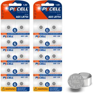 PKCELL LR754 Battery AG5 Button Cell Battery 1.5 Volt 309 393 SR754W Alkailine Coin Batteries (20 Count (Pack of 1))