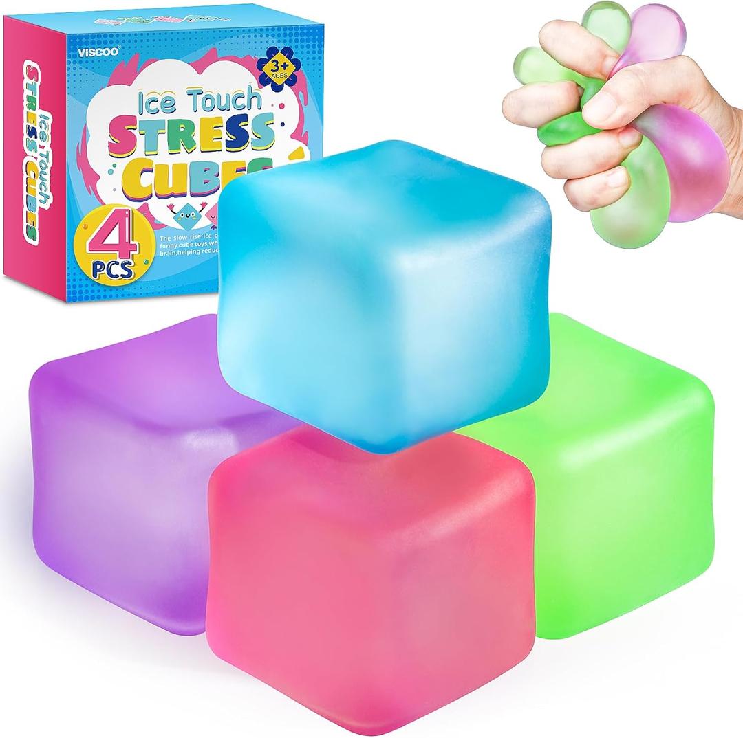 4 Pack Stress Cube, Slow Rising Ice Cube Stress Balls for Adults Kids, Sensory Fidget Toy for Anxiety Relief, Square Shape Squishy Balls for Classroom Prizes, Nice Cube Squishy for Party Favors