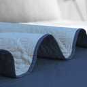 Easy-Going Twin Size Reversible Quilt Set with 1 Quilt and 1 Pillow Sham, Soft Bed Quilt Cover, Water Resistant Lightweight Microfiber Bedspread, Stain Resistant, Olive Leaf-Dark Blue/Light Blue