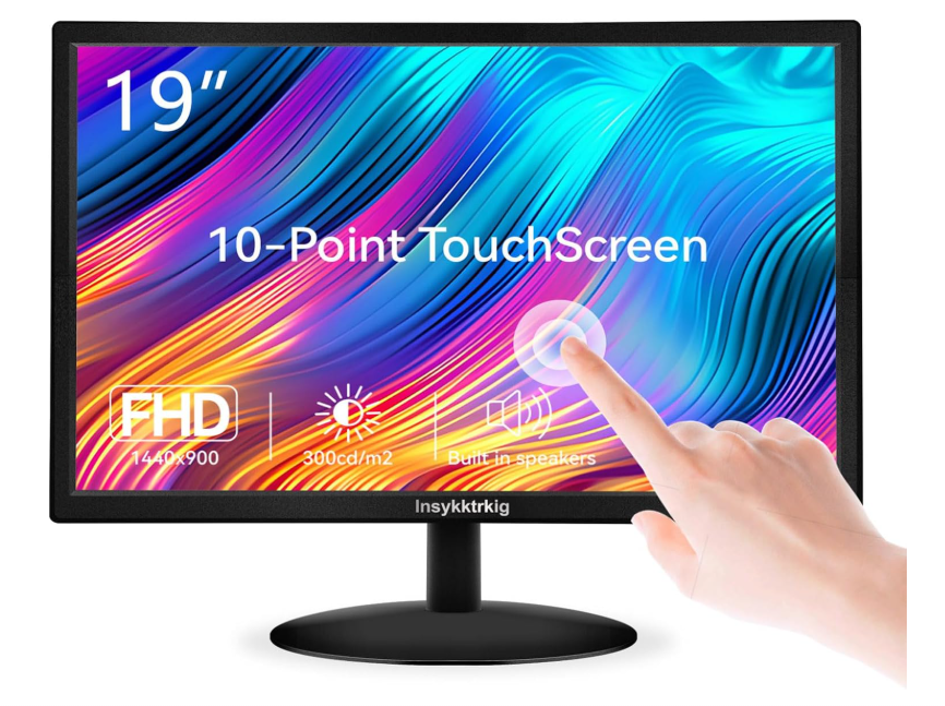 Touchscreen Monitor 19" FHD 1440x900 Multi-Touch Screen HDMI VGA Type-B Dual Speakers,60Hz,VESA,Wide Viewing Angle 170°,Brightness 300cd/m²,Tilt Adjust,PC Office Desktop Business Computer Display