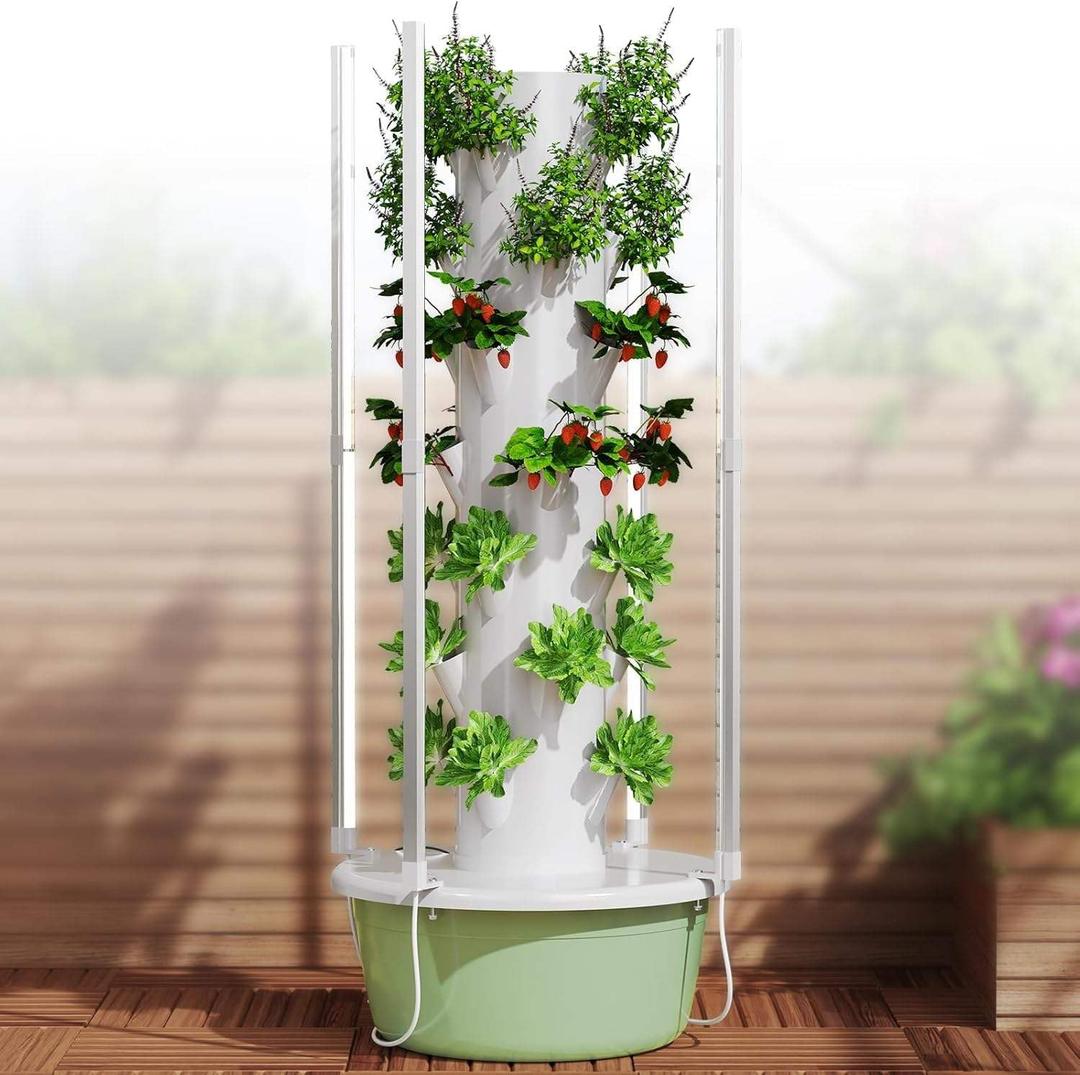 Hydroponic Growing Kit System, Tower Garden Hydroponic Tower with 4 LED Grow Lights, 7 Layer 28 Pots Planter, Indoor Herb Garden Planter for Lettuce, Veggies, and Fresh Greens