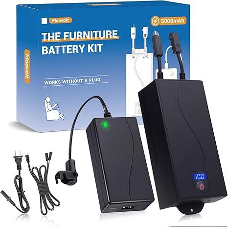 5000mAh Universal Battery Pack for Reclining Furniture, Rechargeable Wireless Power Supply Fits Furniture with 2-Pin Connection, Batteries for Electric Sofas, Couch, Power Recliner Chair