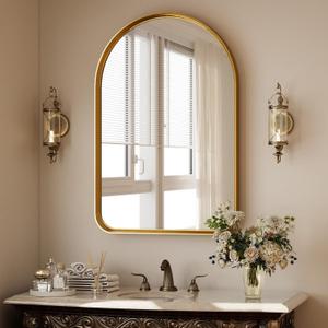 Arched Bathroom Mirror - 36x24 Inch Gold Bathroom Mirror for Wall - Aluminum Alloy Framed Mirror - Arched Top Bathroom Vanity Mirror for Living Room, Bedroom, Mantel, Entryway, and Hallways