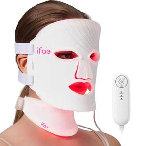 Red Light Therapy Mask for Face and Neck, 7 Colors with NIR Led Face Mask Light Therapy with Eye Protection and Remote, Rechargeable Ergonomic Design for True AntiAging Skincare at Home White