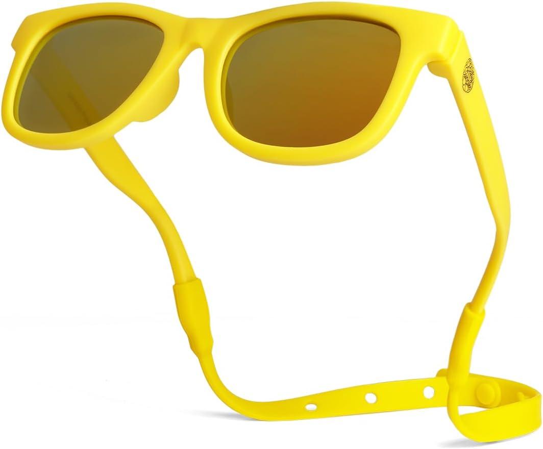 Polarized Baby Sunglasses With Strap - Unbreakable Flexible Infant Sunglasses For Toddlers Newborns 0-24 Months (Yellow)