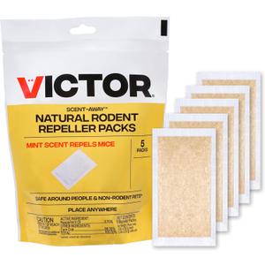 Victor M805 Scent-Away Natural Rodent Repeller  Peppermint Oil Mouse and Rat Repellent  5 High-Strength Rodent Repelling Sachets Included (0.98 Ounce (Pack of 5))