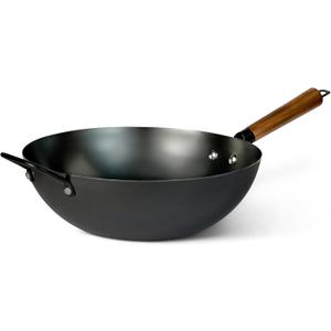 Amazon Basics Carbon Steel Pre-Seasoned Wok, All Cooktop Friendly, 12.6 in.